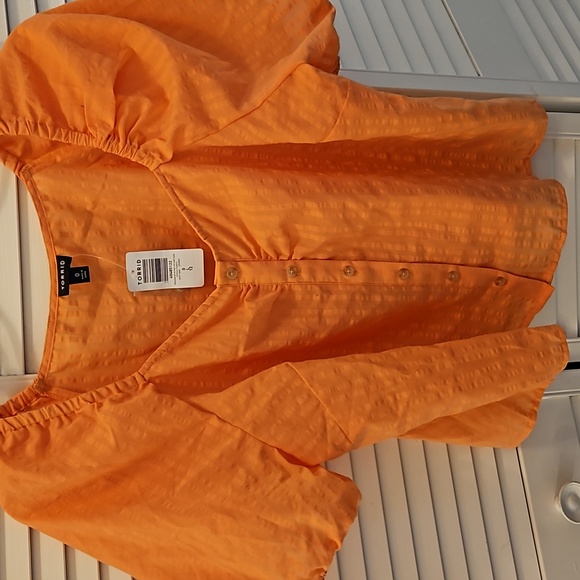 NWT Torrid Seersucker button front puff short sleeve blouse - Picture 5 of 7